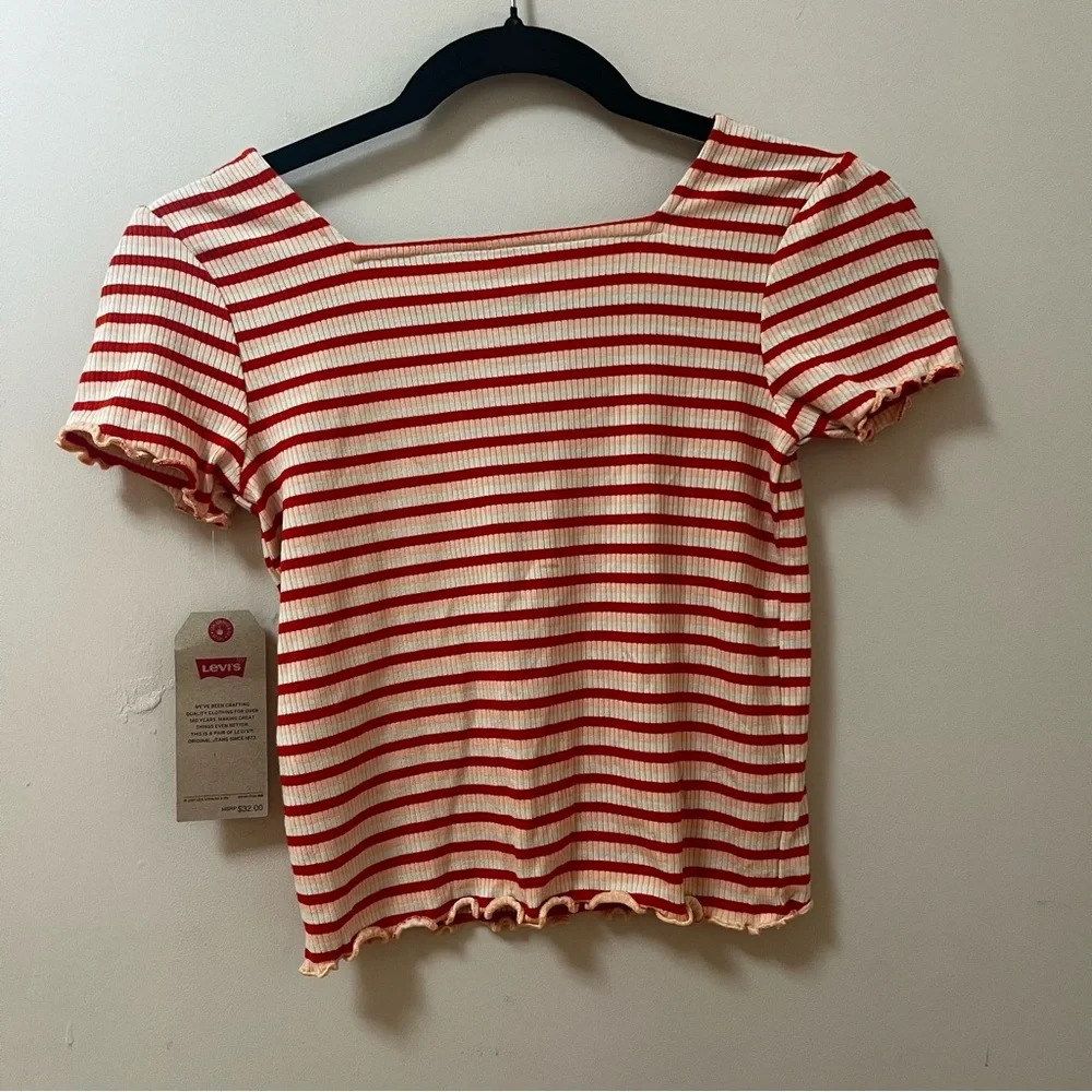Levi’s Striped Short Sleeve shirt with ruffles-Size Girls M- NWT - Picture 2 of 9